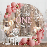 Aperturee - Aperturee Snowy Winter Onederland Wooden Safari Round Backdrop