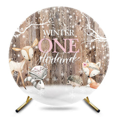 Aperturee - Aperturee Snowy Winter Onederland Wooden Safari Round Backdrop