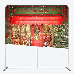 Aperturee - Aperturee Snowy Winter Red Christmas Shop Pillow Case Backdrop