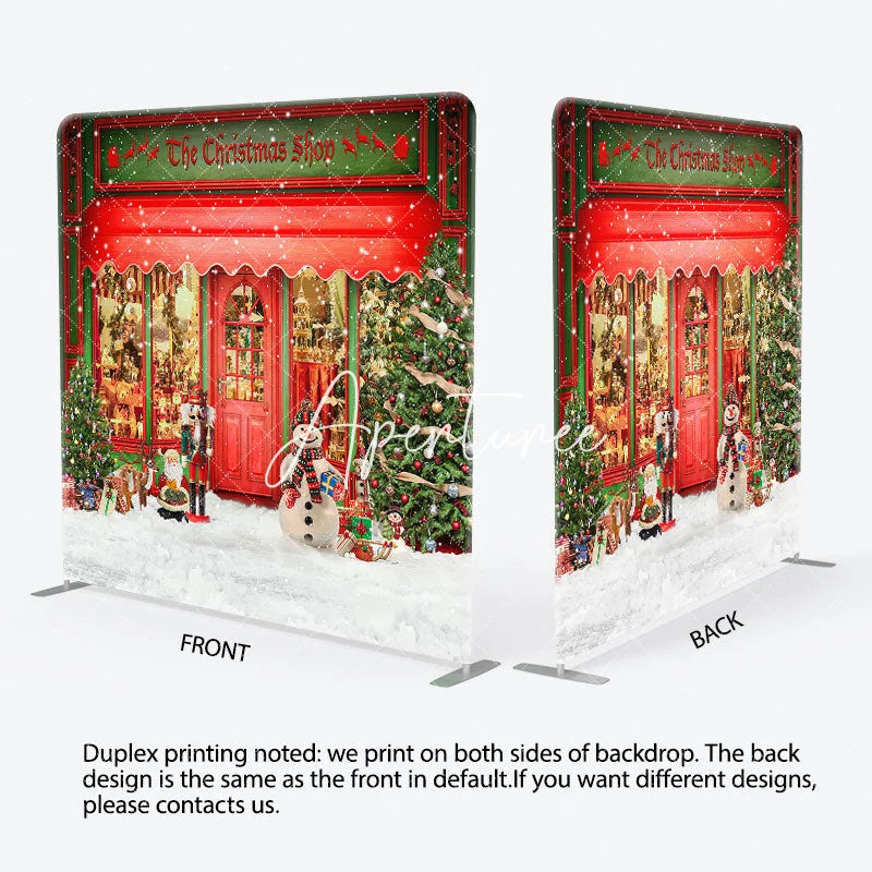 Aperturee - Aperturee Snowy Winter Red Christmas Shop Pillow Case Backdrop