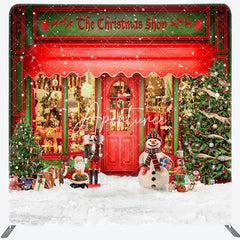 Aperturee - Aperturee Snowy Winter Red Christmas Shop Pillow Case Backdrop