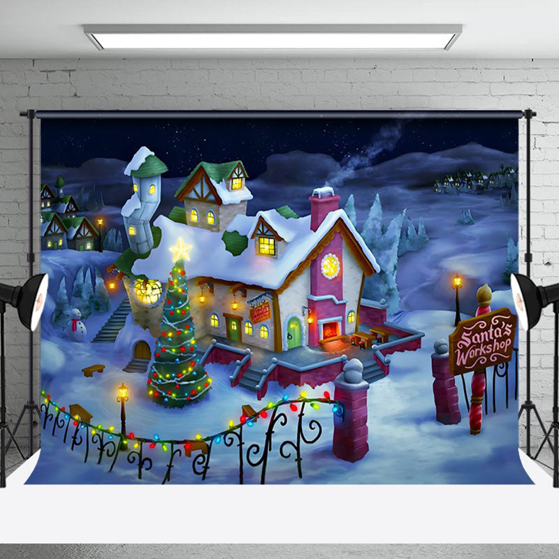 Aperturee - Aperturee Snowy Wonderland Santa Workshop Christmas Backdrop
