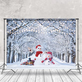 Aperturee - Aperturee Snowy Wonderland Tree Snowman Winter Scene Backdrop