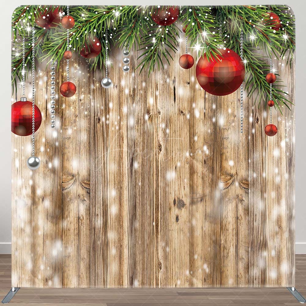 Aperturee - Aperturee Snowy Wood Grain Christmas Vibe Pillow Case Backdrop