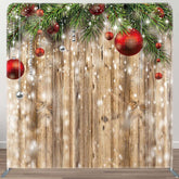 Aperturee - Aperturee Snowy Wood Grain Christmas Vibe Pillow Case Backdrop