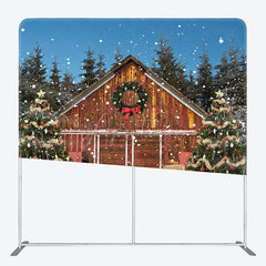 Aperturee - Aperturee Snowy Wood House Night Christmas Pillow Case Backdrop