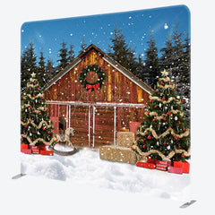 Aperturee - Aperturee Snowy Wood House Night Christmas Pillow Case Backdrop
