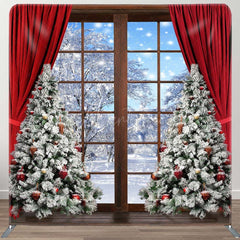 Aperturee - Aperturee Snowy Wood Window Christmas Pillow Cover Backdrop