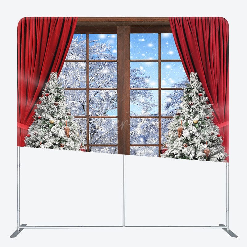 Aperturee - Aperturee Snowy Wood Window Christmas Pillow Cover Backdrop
