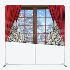 Aperturee - Aperturee Snowy Wood Window Christmas Pillow Cover Backdrop