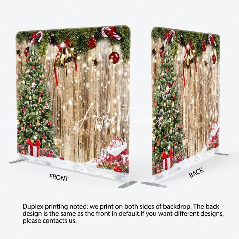 Aperturee - Aperturee Snowy Wooden Christmas Double-Sided Square Backdrop