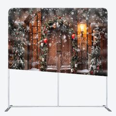 Aperturee - Aperturee Snowy Wooden Door Light Winter Tension Fabric Backdrop