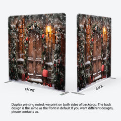 Aperturee - Aperturee Snowy Wooden Door Light Winter Tension Fabric Backdrop