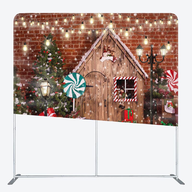 Aperturee - Aperturee Snowy Wooden House Bricks Christmas Tree Backdrop