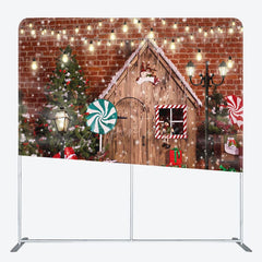 Aperturee - Aperturee Snowy Wooden House Bricks Christmas Tree Backdrop