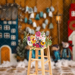 Aperturee - Aperturee Snowy Wooden House Fox Family Christmas Backdrop