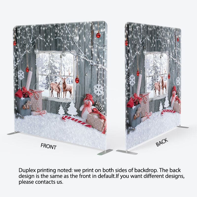 Aperturee - Aperturee Snowy Wooden Window Elk Merry Christmas Backdrop