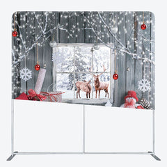 Aperturee - Aperturee Snowy Wooden Window Elk Merry Christmas Backdrop