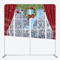 Aperturee - Aperturee Snowy World Window Christmas Pillow Cover Backdrop