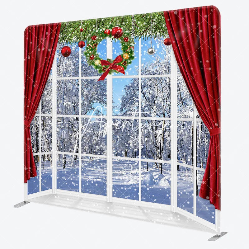 Aperturee - Aperturee Snowy World Window Christmas Pillow Cover Backdrop