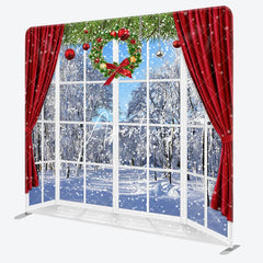 Aperturee - Aperturee Snowy World Window Christmas Pillow Cover Backdrop