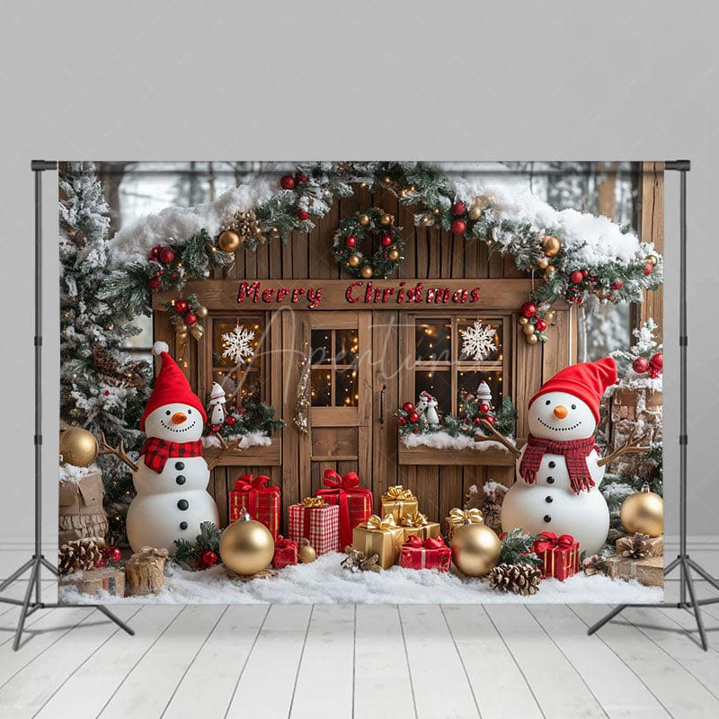Aperturee - Aperturee Snowy Wreath Cabin Snowman Baubla Christmas Backdrop