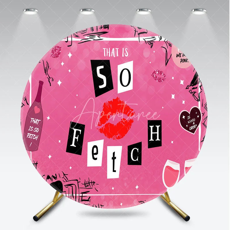Aperturee - Aperturee So Fetch Pink Mean Girls Theme Birthday Round Backdrop Y2K Style Lip and Wine Glasses Party Cover