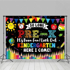 Aperturee - Aperturee So Long Pre-K Kindergarten Here I Come Graduation Backdrop Colorful School Elements Photo Background