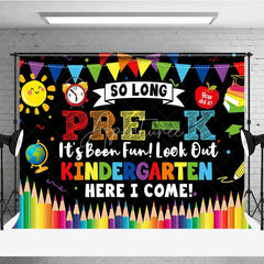 Aperturee - Aperturee So Long Pre-K Kindergarten Here I Come Graduation Backdrop Colorful School Elements Photo Background