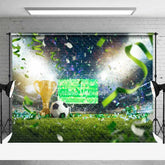 Aperturee - Aperturee Soccer Field Trophy Backdrop Sports Game Victory Celebration Green Grass Photography Background