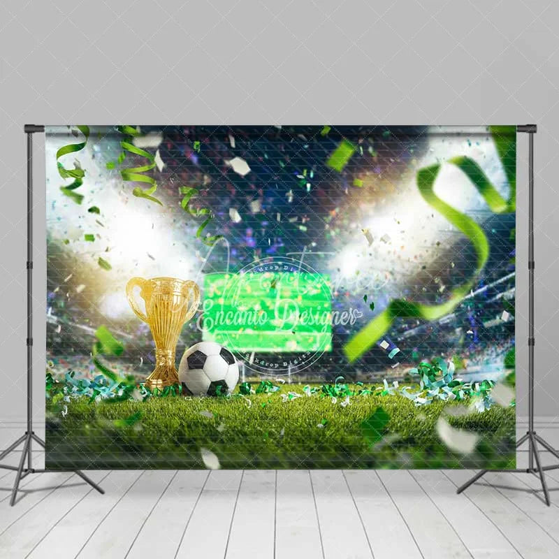 Aperturee - Aperturee Soccer Field Trophy Backdrop Sports Game Victory Celebration Green Grass Photography Background