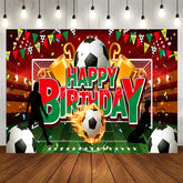 Aperturee - Aperturee Soccer Stadium Happy Birthday Backdrop Flaming Ball and Trophy Boys Party Photography Background
