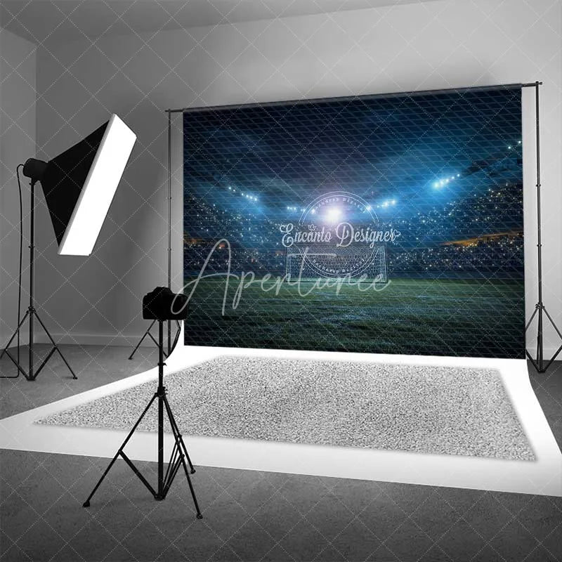 Aperturee - Aperturee Soccer Stadium Night Game Backdrop Football Field Photography Background Sports Event Party Decor