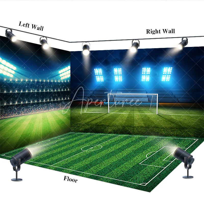Aperturee - Aperturee Soccer Stadium Room Set Backdrop Night Lights Football Field Green Grass Background Sports Theme Photography Prop