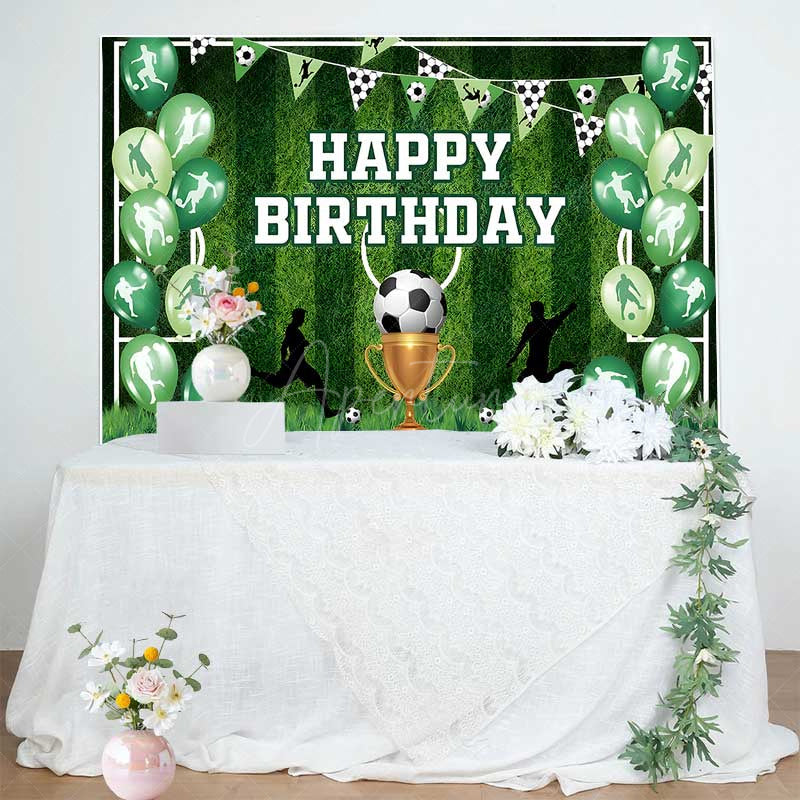 Aperturee Aperturee Soccer Themed Birthday Party Backdrop Green Sports Field Banner for Boys Action Player and Trophy Photo Prop Decor