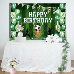 Aperturee Aperturee Soccer Themed Birthday Party Backdrop Green Sports Field Banner for Boys Action Player and Trophy Photo Prop Decor