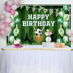 Aperturee Aperturee Soccer Themed Birthday Party Backdrop Green Sports Field Banner for Boys Action Player and Trophy Photo Prop Decor