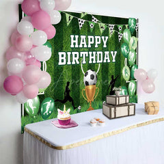 Aperturee Aperturee Soccer Themed Birthday Party Backdrop Green Sports Field Banner for Boys Action Player and Trophy Photo Prop Decor