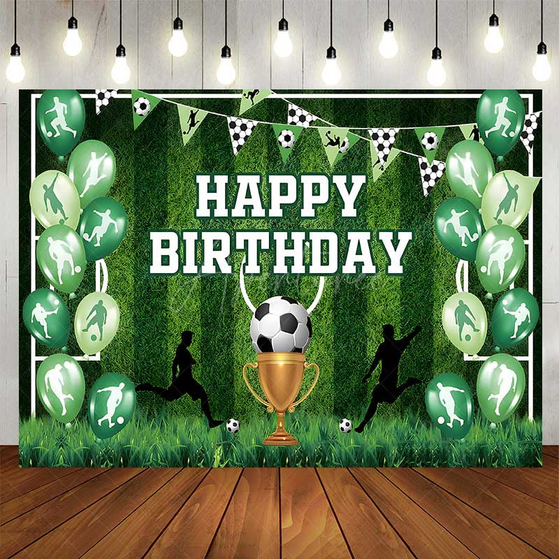 Aperturee Aperturee Soccer Themed Birthday Party Backdrop Green Sports Field Banner for Boys Action Player and Trophy Photo Prop Decor