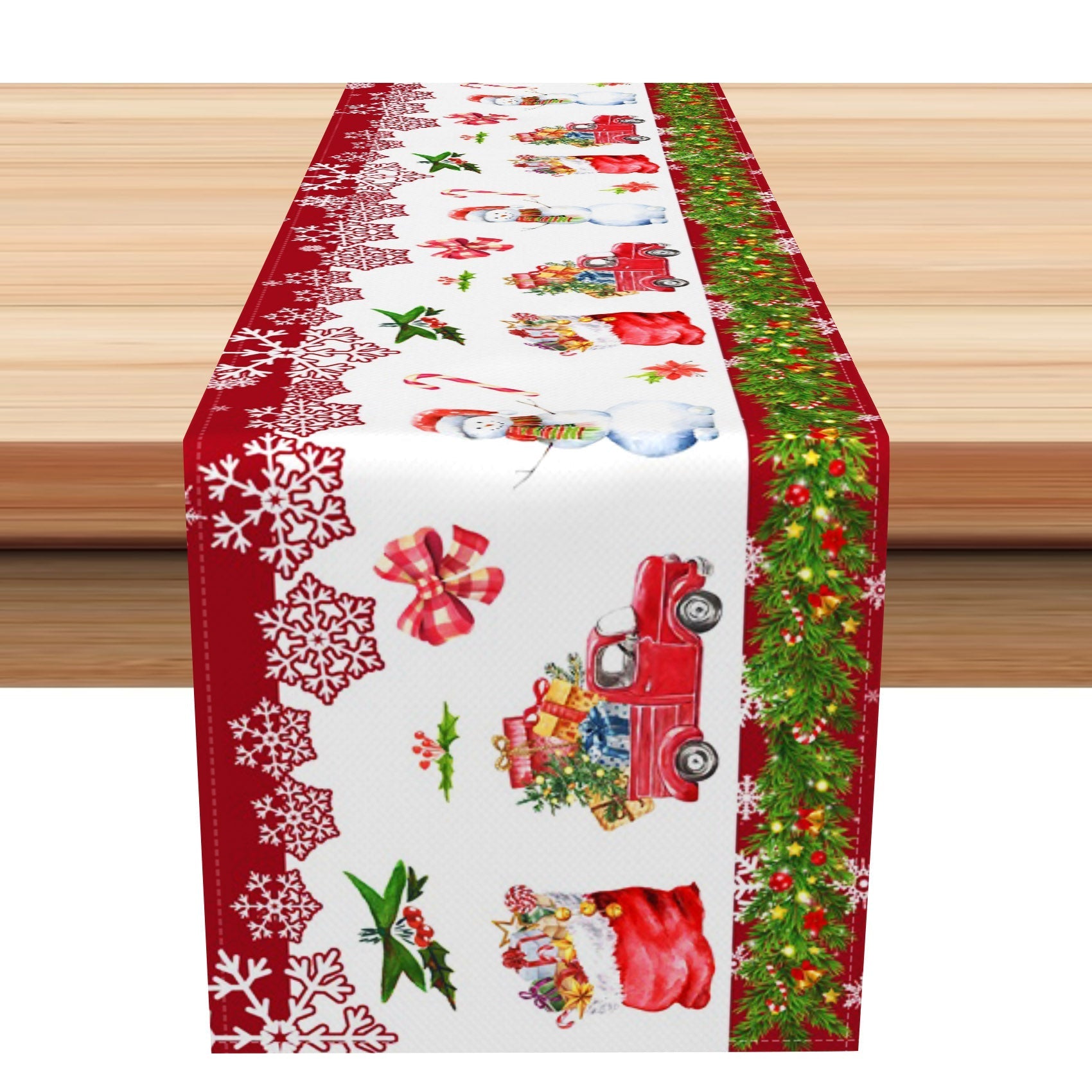 Aperturee - Aperturee Socks Gifts Truck Snowman Christmas Table Runner