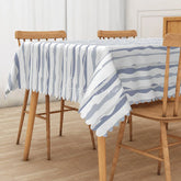 Aperturee - Aperturee Soft Blue and White Wavy Stripe Rectangle Tablecloth for Coastal and Nautical Themed Dining Decor