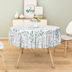 Aperturee - Aperturee Soft Blue-Grey Botanical Round Tablecloth with Scattered Leaf Sprigs for Serene and Modern Decor