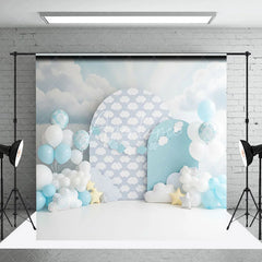 Aperturee - Aperturee Soft Blue Sky and White Clouds Backdrop Dreamy Star for Baby Birthday Cake Smash