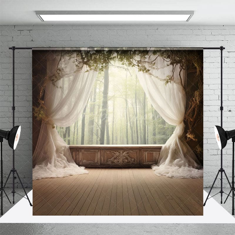 Aperturee - Aperturee Soft Curtain Window Bamboo Forest Scene Photo Backdrop