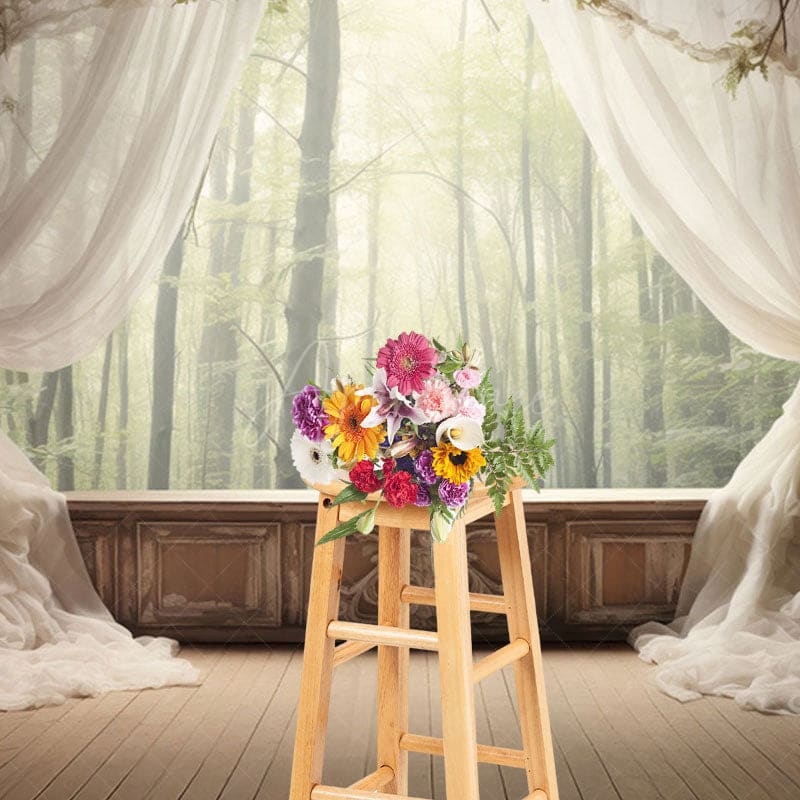 Aperturee - Aperturee Soft Curtain Window Bamboo Forest Scene Photo Backdrop