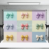Aperturee - Aperturee Soft Pastel Colored Bows Photography Backdrop Elegant Multi-Color Grid Design for Baby Showers and Parties