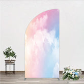 Aperturee - Aperturee Soft Pastel Gradient Sky with Fluffy Clouds Half Moon Arch Backdrop Dreamy Pink Blue Photography Background