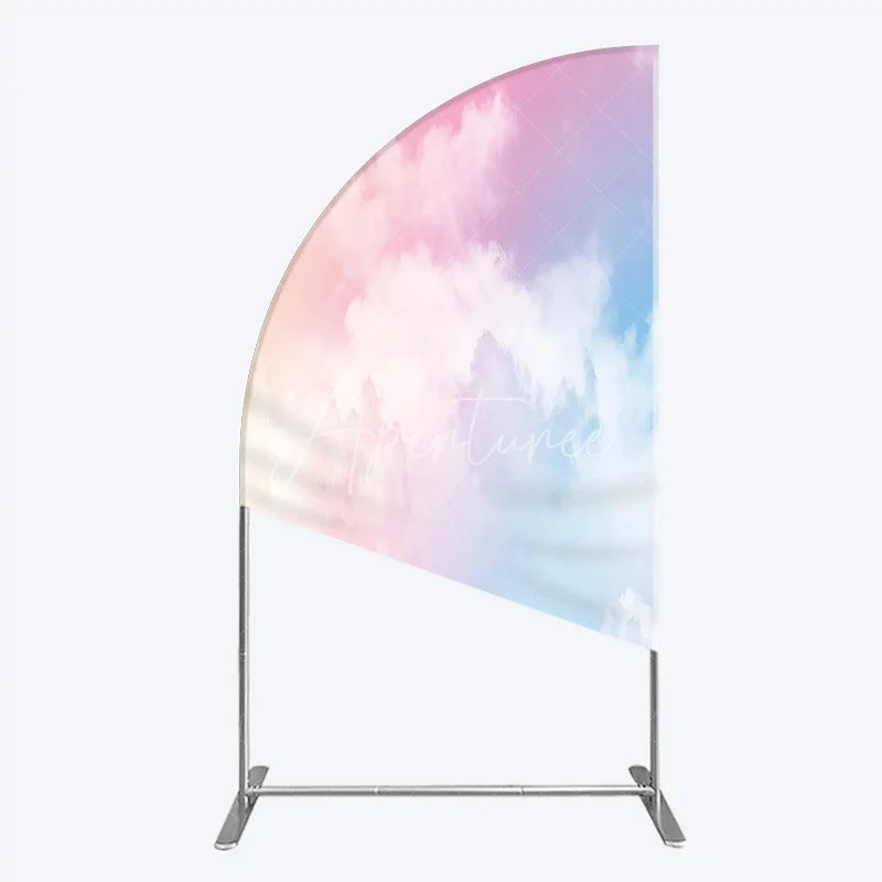 Aperturee - Aperturee Soft Pastel Gradient Sky with Fluffy Clouds Half Moon Arch Backdrop Dreamy Pink Blue Photography Background