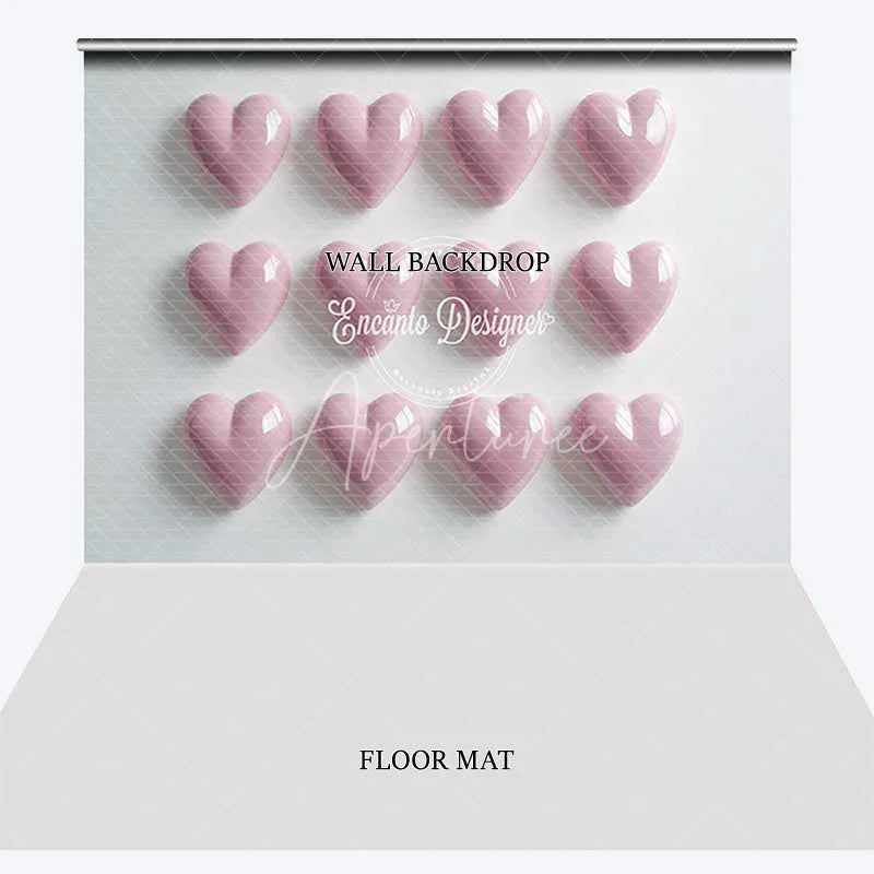 Aperturee - Aperturee Soft Pink 3D Hearts Grid Pattern Combo Set Backdrop Romantic Valentine’s Day Decor
