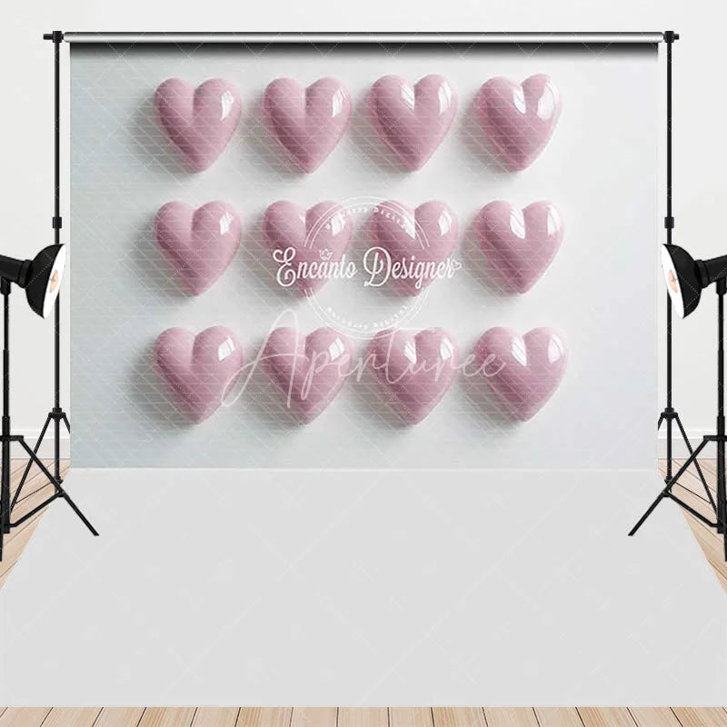 Aperturee - Aperturee Soft Pink 3D Hearts Grid Pattern Combo Set Backdrop Romantic Valentine’s Day Decor